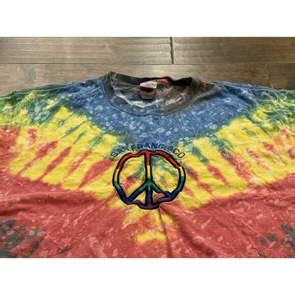 Vintage Delta Mens San Francisco Peace Sign Tie Dye Short Sleeve T-Shirt XL USA - Picture 4 of 7